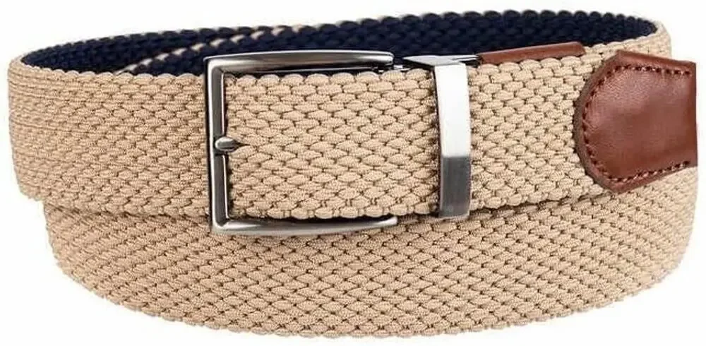 Tommy Bahama Belt Mens Size S/M 32-36 Reversible Stretch Braided Navy Tan